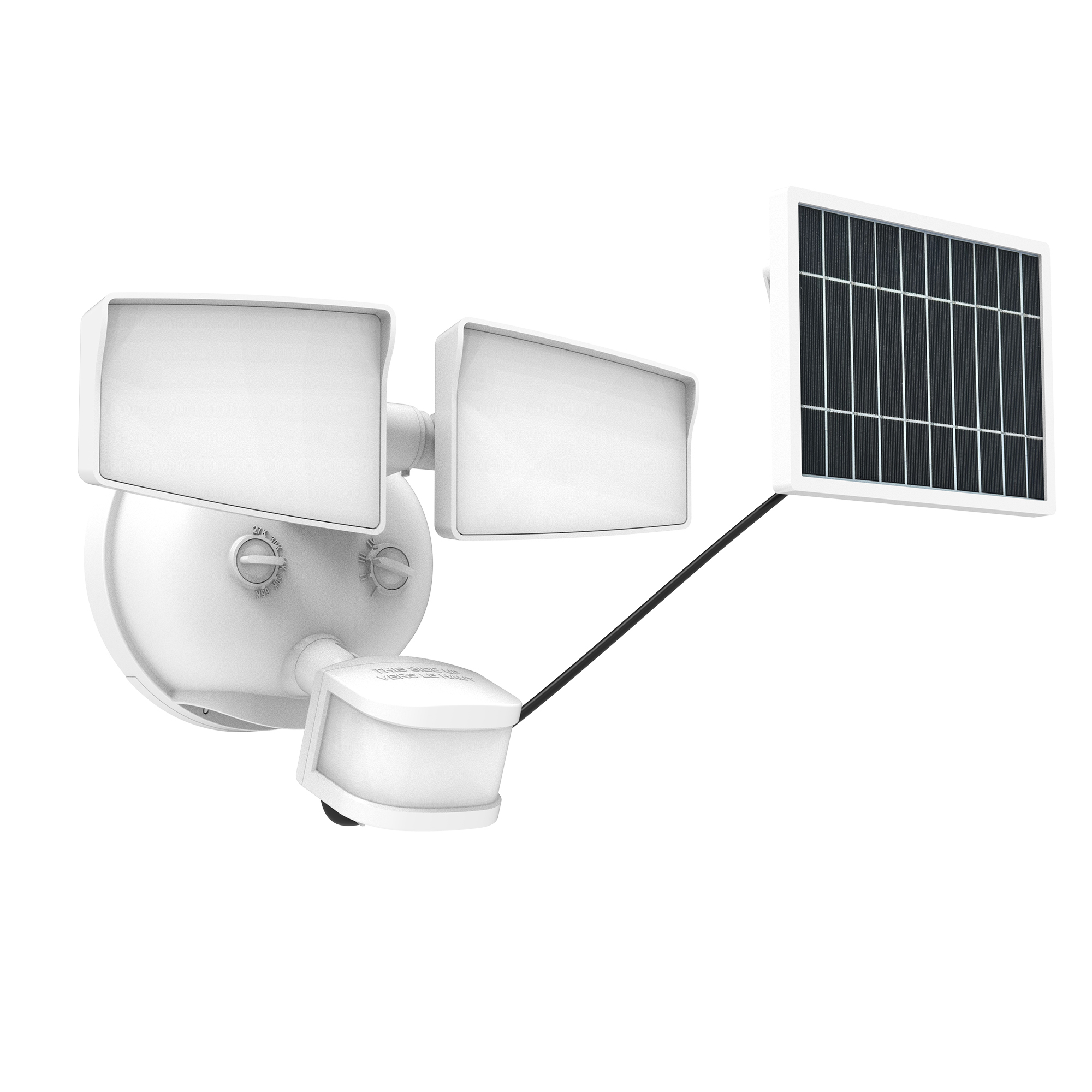 HALO:Next Gen Solar-Powered LED Security Floodlight, 2 Head w/ Motion Sensing, D2D, Adjustable Brightness-White 1500 Lumens